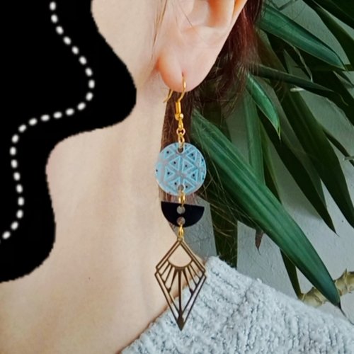 Boucles d'oreilles asymétriques en acier inoxydable doré