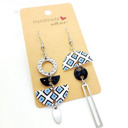 Boucles d'oreilles asymétriques en acier inoxydable argenté