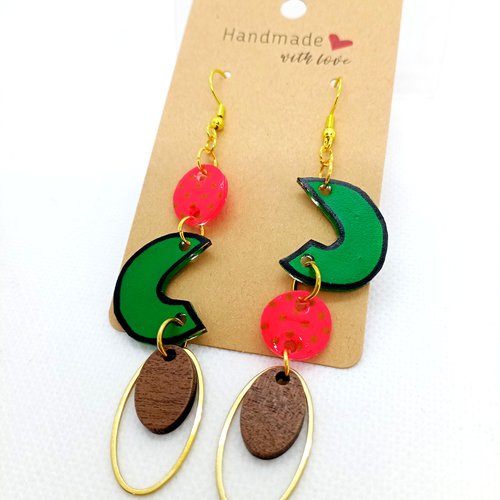 Boucles d'oreilles asymétriques en acier inoxydable doré