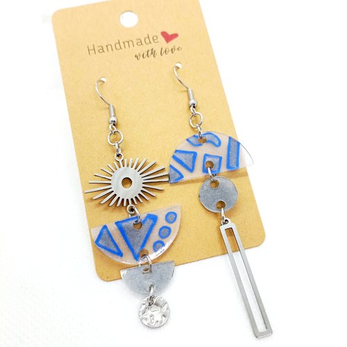 Boucles d'oreilles asymétriques en acier inoxydable argenté