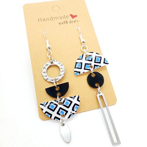 Boucles d'oreilles asymétriques en acier inoxydable argenté