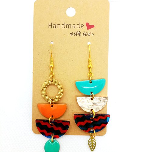 Boucles d'oreilles asymétriques en acier inoxydable doré