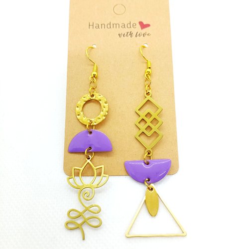 Boucles d'oreilles asymétriques en acier inoxydable doré