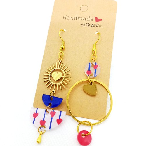 Boucles d'oreilles asymétriques en acier inoxydable doré