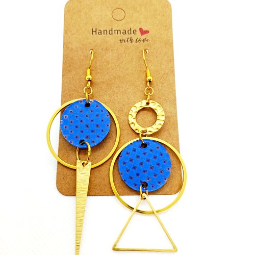 Boucles d'oreilles asymétriques en acier inoxydable doré