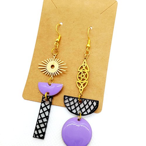 Boucles d'oreilles asymétriques en acier inoxydable doré