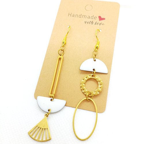 Boucles d'oreilles asymétriques en acier inoxydable doré