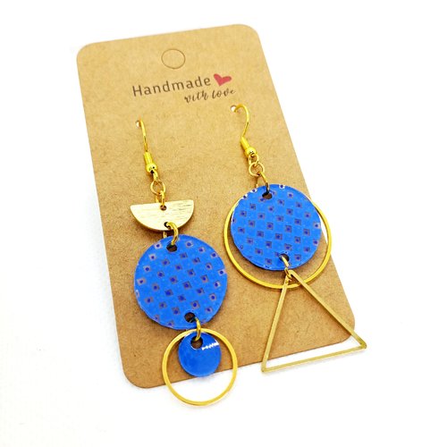 Boucles d'oreilles asymétriques en acier inoxydable doré
