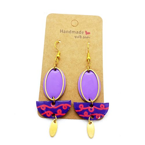 Boucles d'oreilles en acier inoxydable doré avec pendentifs en acrylique fait main
