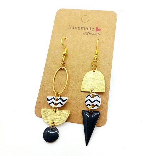 Boucles d'oreilles asymétriques en acier inoxydable doré