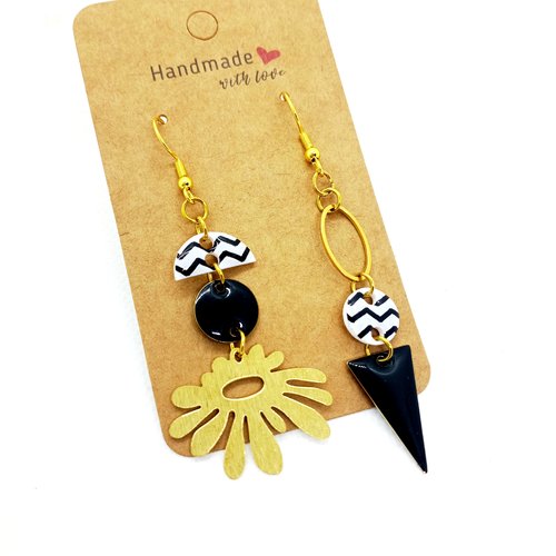 Boucles d'oreilles asymétriques en acier inoxydable doré