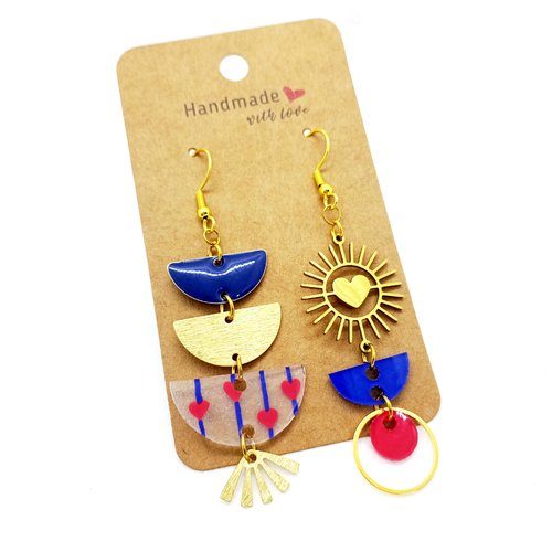 Boucles d'oreilles asymétriques en acier inoxydable doré