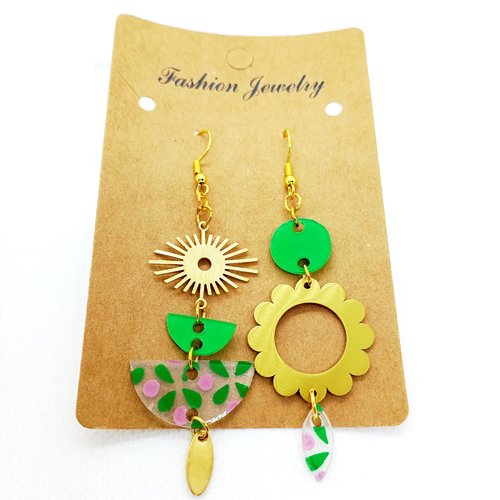 Boucles d'oreilles asymétriques en acier inoxydable doré