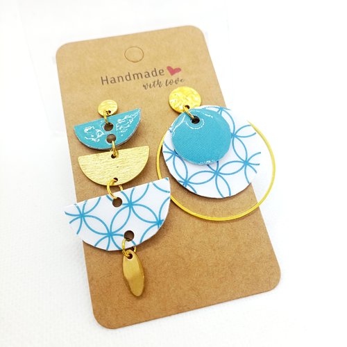 Boucles d'oreilles asymétriques en papier résiné