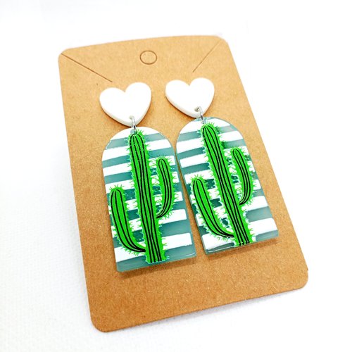 Boucles d'oreilles pendantes fantaisie cactus