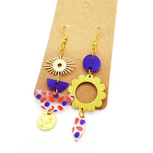 Boucles d'oreilles asymétriques en acier inoxydable doré