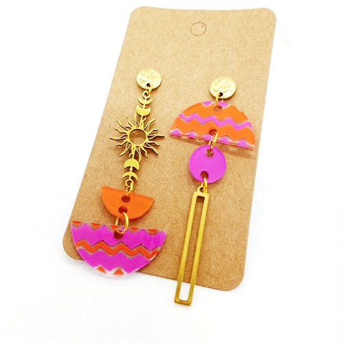 Boucles d'oreilles asymétriques en acier inoxydable doré