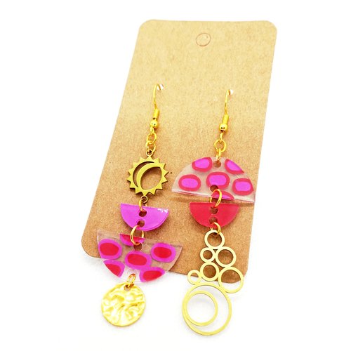 Boucles d'oreilles asymétriques en acier inoxydable doré