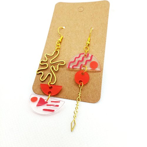 Boucles d'oreilles asymétriques en acier inoxydable doré