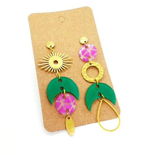 Boucles d'oreilles asymétriques en acier inoxydable doré