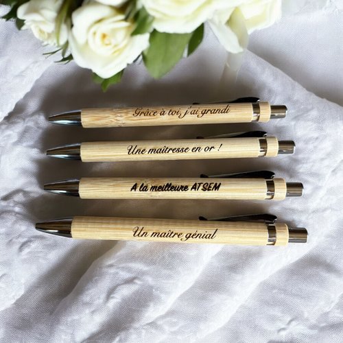 Stylo personnalisé gravé en bambou – cadeau prénom ou message