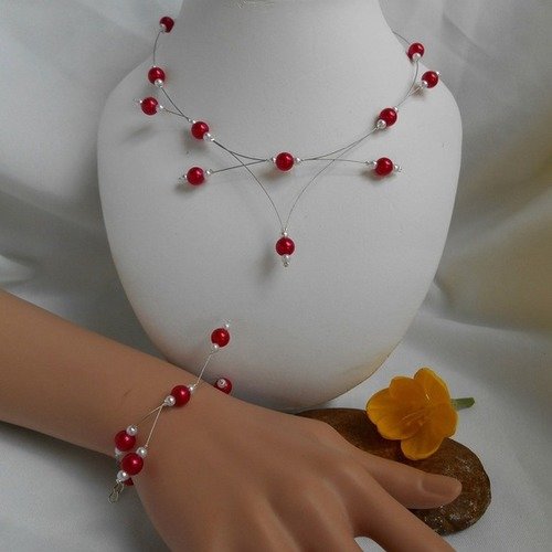 Parure 2 pièces perlica collier et bracelet rouge 