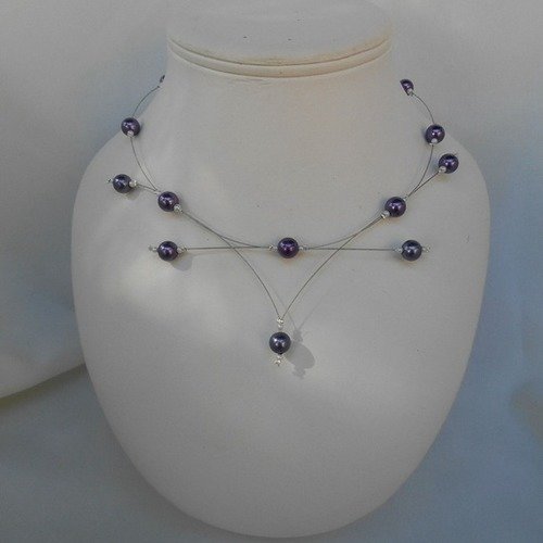 Collier perlica avec perle violet mauve 
