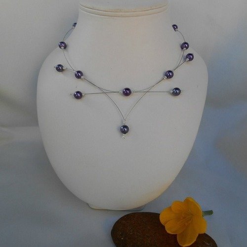 Parure 2 pièces perlica collier et bracelet violet mauve 
