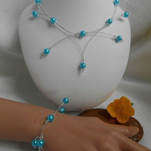 Parure 2 pièces perlica avec collier et bracelet turquoise 