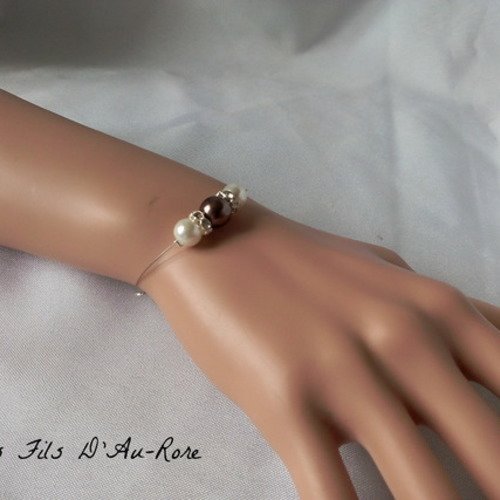 Bracelet " azur " avec perles nacrée & chocolat 