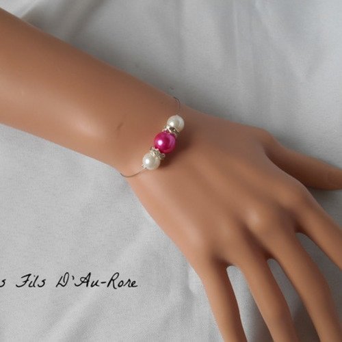 Bracelet " azur " avec perles nacrée & fuchsia 