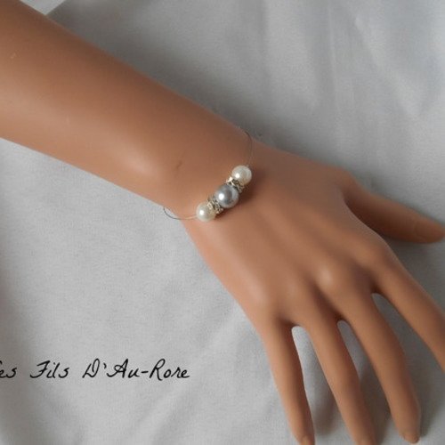 Bracelet " azur " avec perles nacrée & grise 