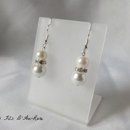 Boucles d'oreille " azur " avec perles nacrée blanc 