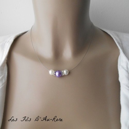 Collier " azur " avec perles nacrée & violet 