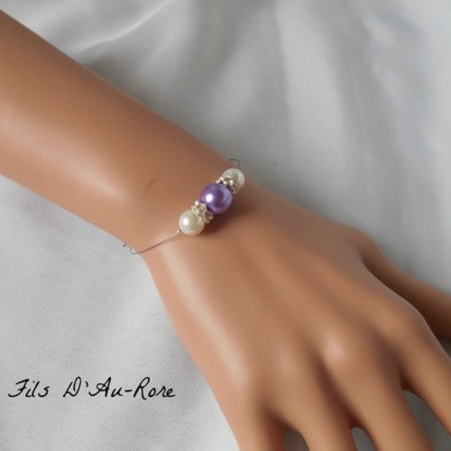 Bracelet " azur " avec perles nacrée & violet 