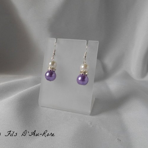 Boucles d'oreille " azur " avec perles nacrée & violet 