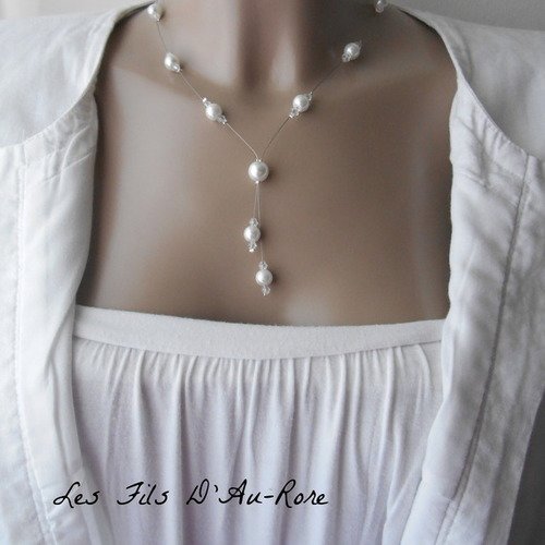 Collier mariage " fantasia" avec perles nacrée blanche & swarovski 