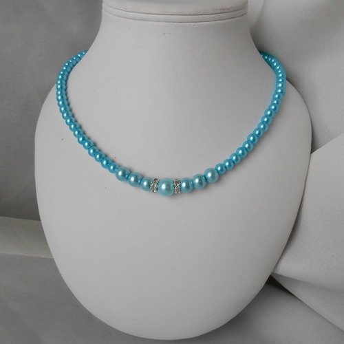 Parure mariage "chloe " 2 pièces collier & bracelet nacrée bleu claire/turquoise 