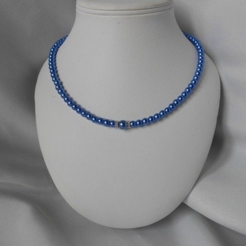 Parure mariage "chloe " 2 pièces collier & bracelet nacrée bleu roi 
