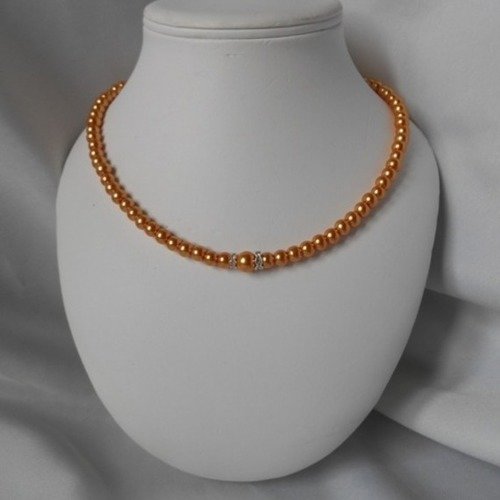 Parure mariage "chloe " 2 pièces collier & bracelet nacrée orange/doré 