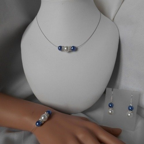 Parure 3 pièces "azur" avec perles nacrée / bleu roi 