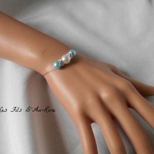 Bracelet " azur " avec perles nacrée & turquoise 