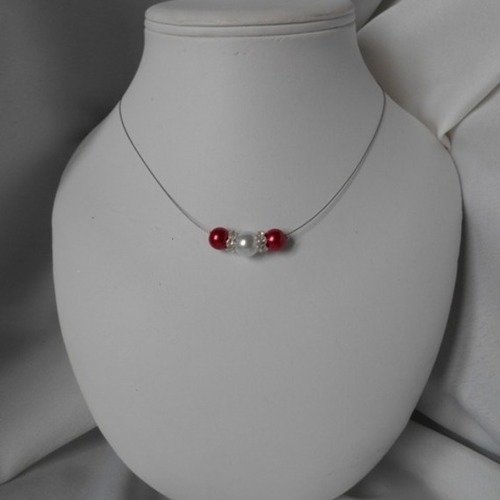 Collier " azur " avec perles nacrée & rouge 