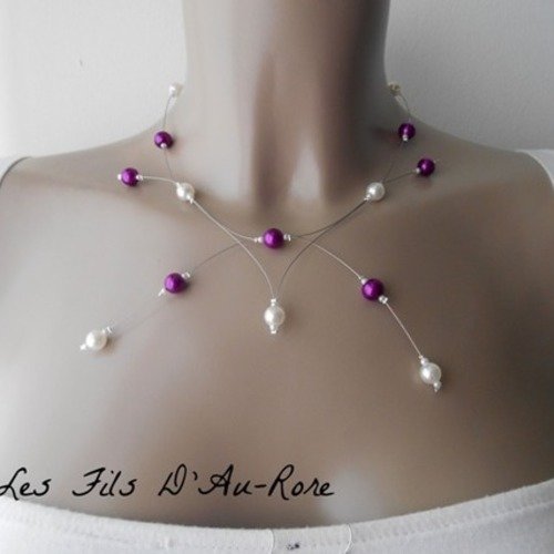 Collier perlica avec perles nacrée & violette 