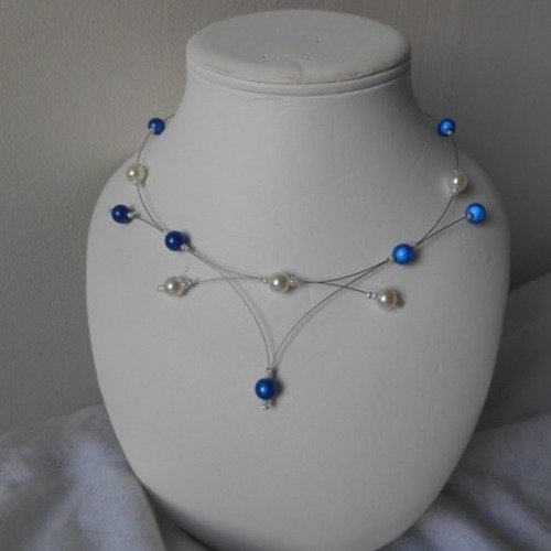 Collier perlica avec perles nacrée & bleu roi 