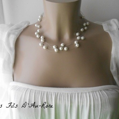 Collier mariage "tunise" en perles nacrées blanche 