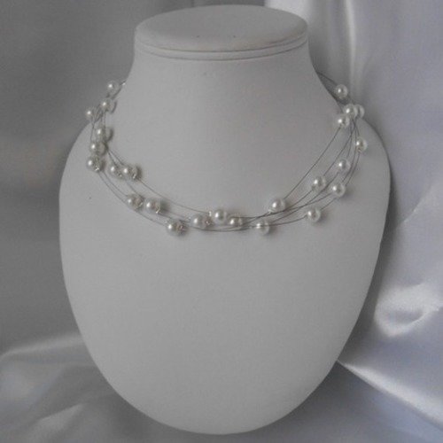 Parure mariage 2 pièces "tunise" collier & bo en perles nacrée blanche 