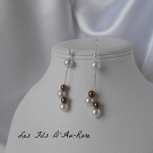 Boucles d'oreille "seville" avec perles ivoire & marron 