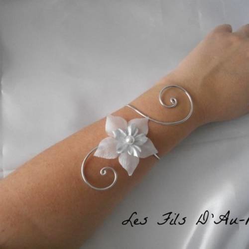 Bracelet enfant mariage "lucie" argenté & blanc 