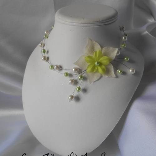 Collier mariage "lise" vert anis & ivoire 